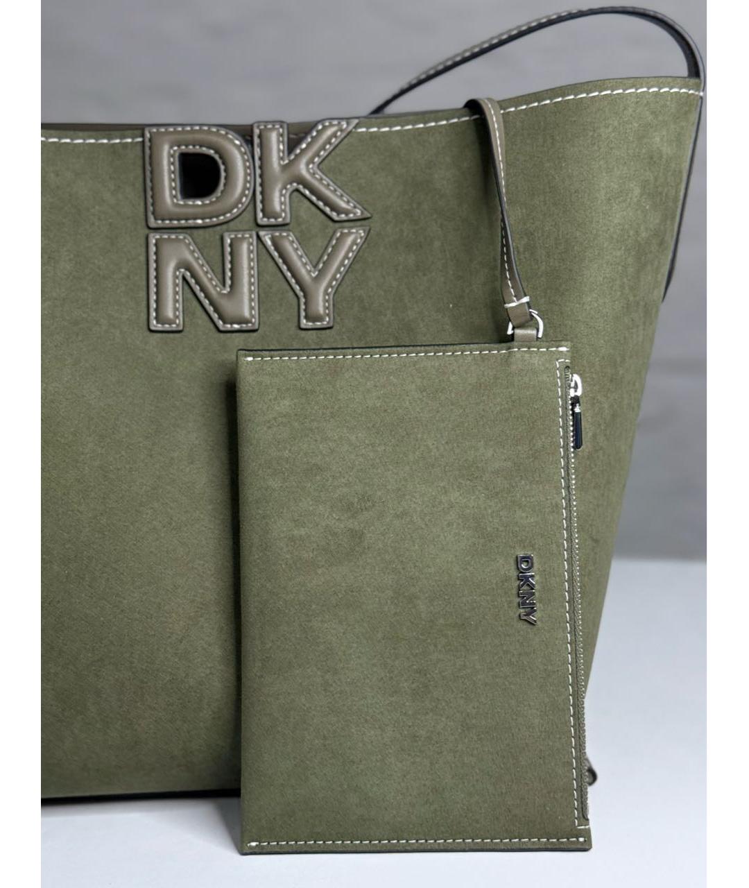 DKNY Хаки бархатная сумка тоут, фото 8