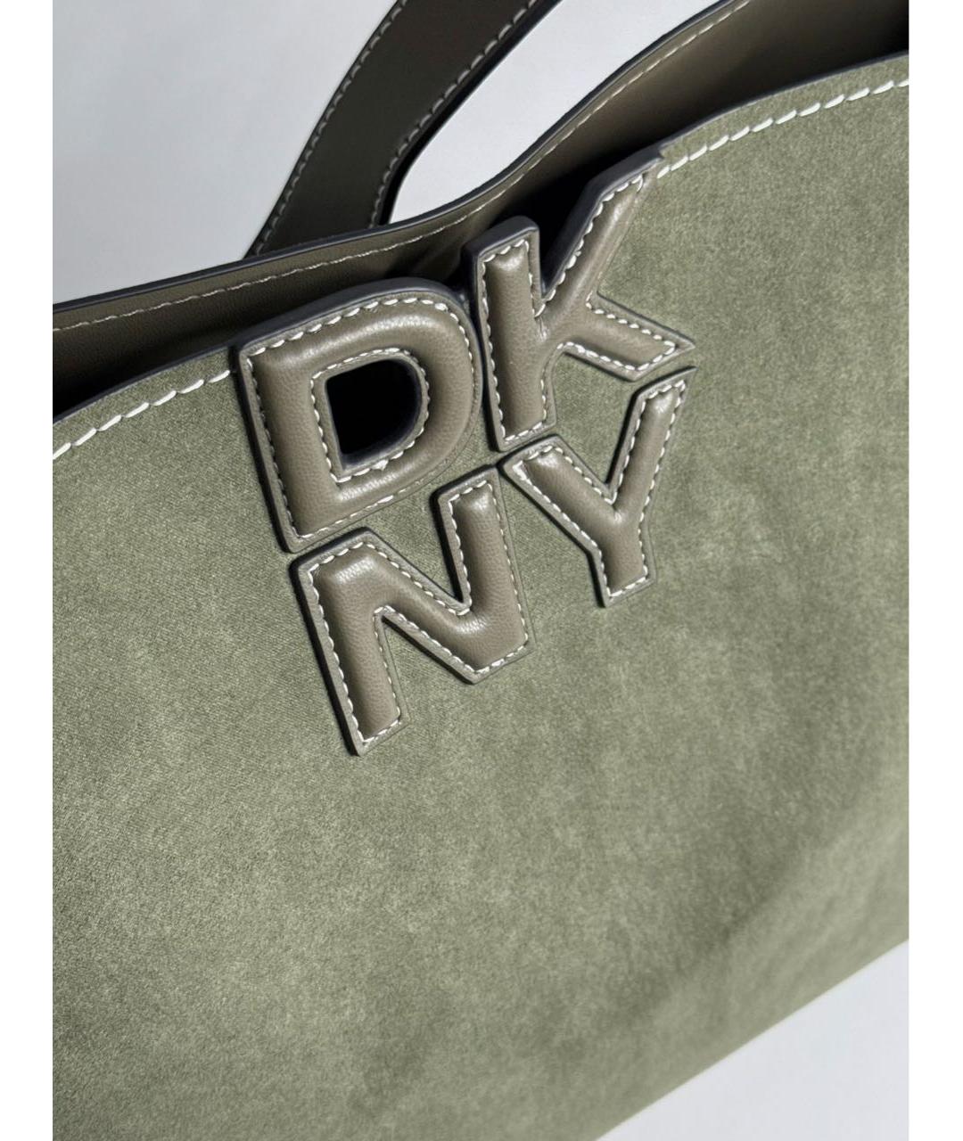 DKNY Хаки бархатная сумка тоут, фото 7