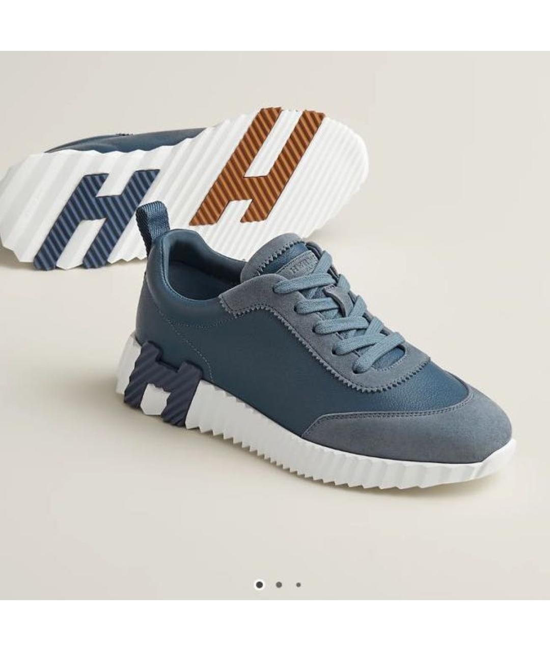 HERMES Темно-синие кожаные кроссовки, фото 5