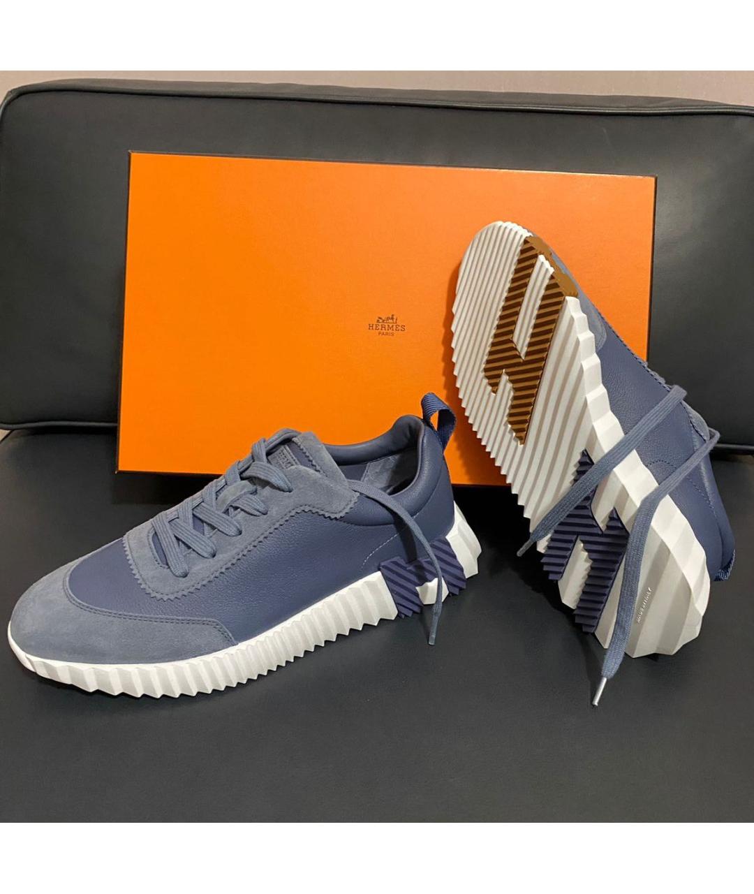 HERMES Темно-синие кожаные кроссовки, фото 4