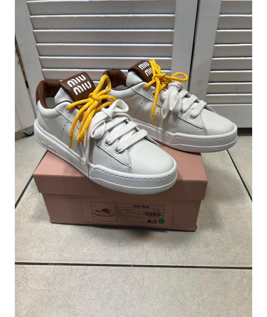MIU MIU Белые кожаные кеды, фото 3