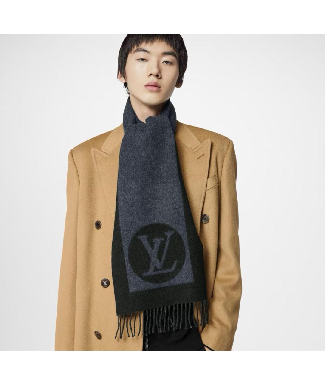 LOUIS VUITTON Серый шерстяной шарф, фото 2