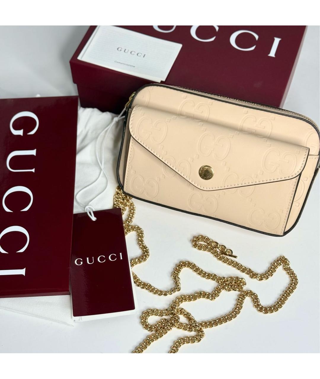 GUCCI Бежевая кожаная сумка через плечо, фото 8