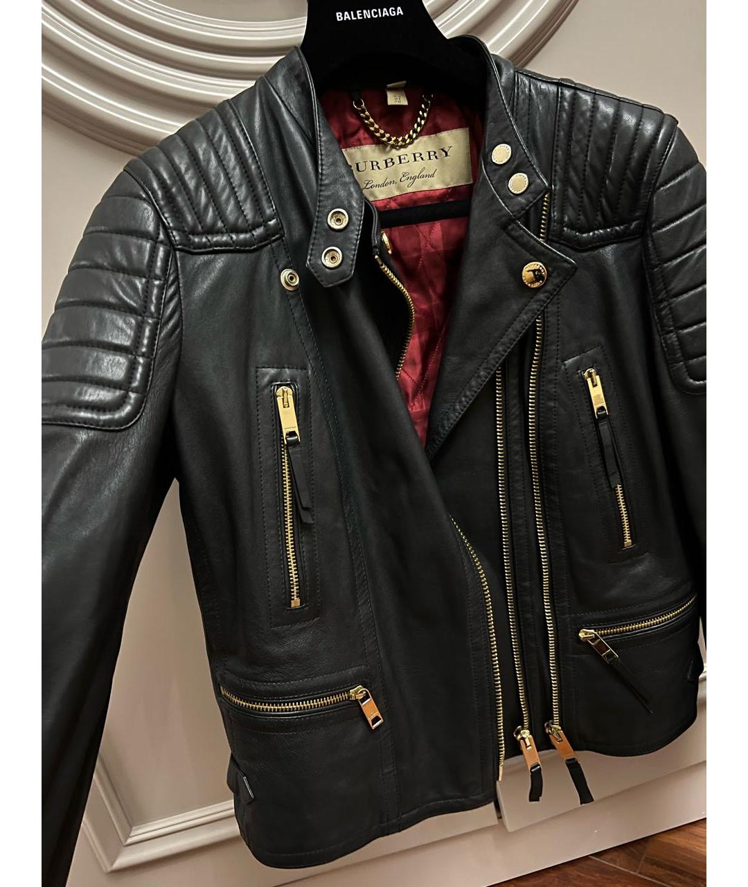 BURBERRY Черная кожаная куртка, фото 2