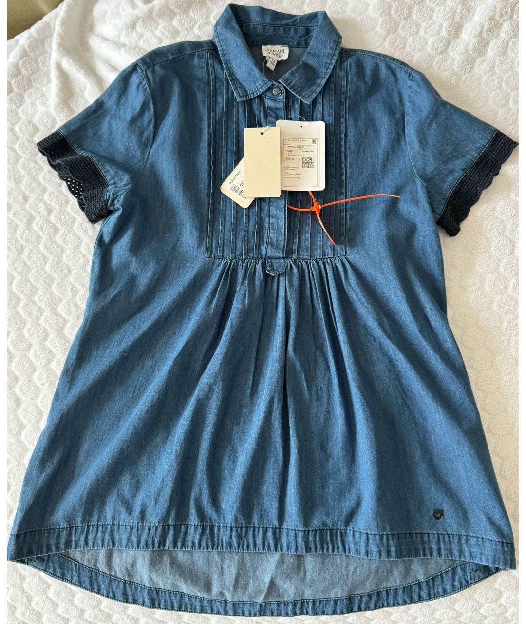 ARMANI JUNIOR Синяя хлопковая рубашка/блузка, фото 7