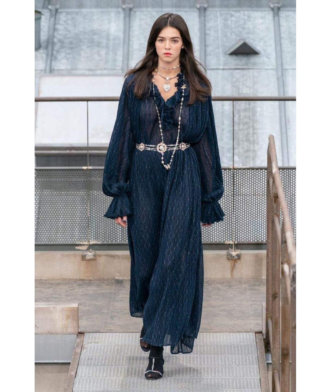 CHANEL Темно-синее кружевное вечернее платье, фото 2