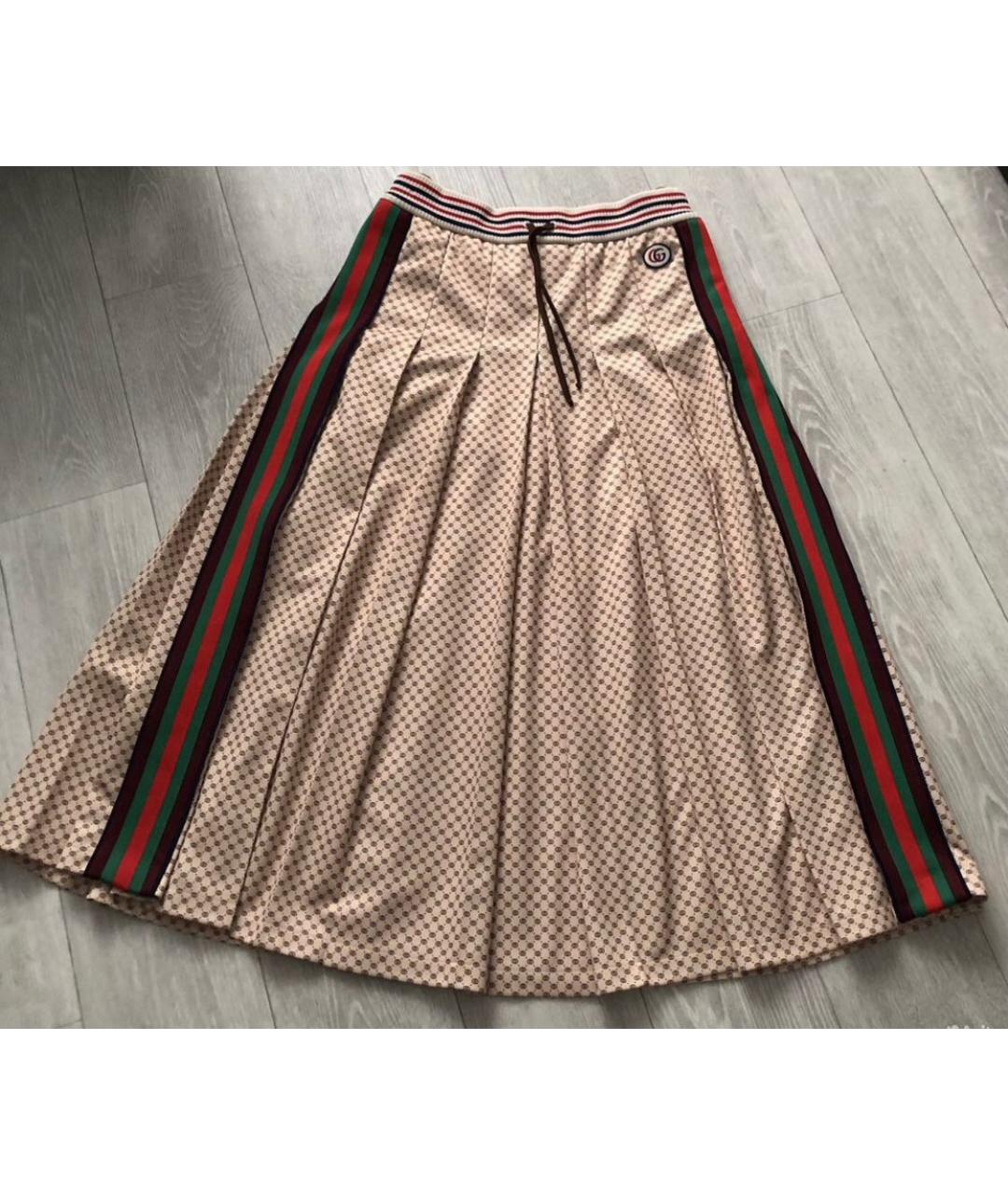 GUCCI Бежевая хлопко-эластановая юбка миди, фото 9