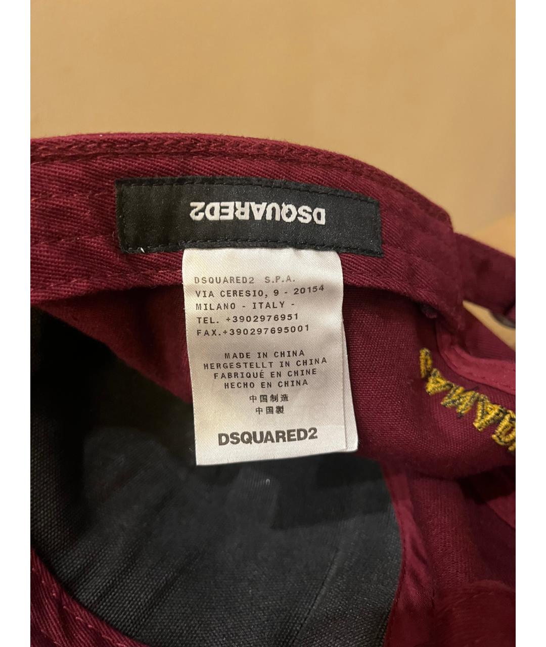 DSQUARED2 Бордовая хлопковая кепка/бейсболка, фото 6