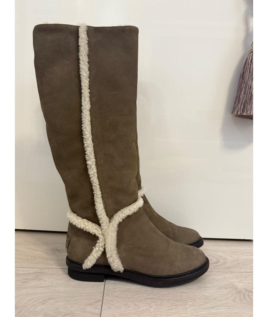 FENDI Бежевые нубуковые сапоги, фото 7
