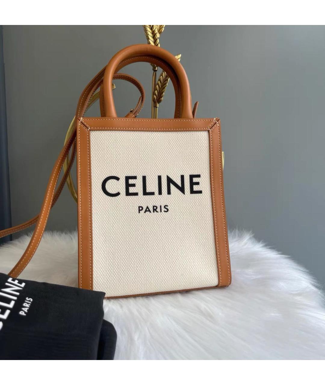 CELINE Белая тканевая сумка через плечо, фото 2