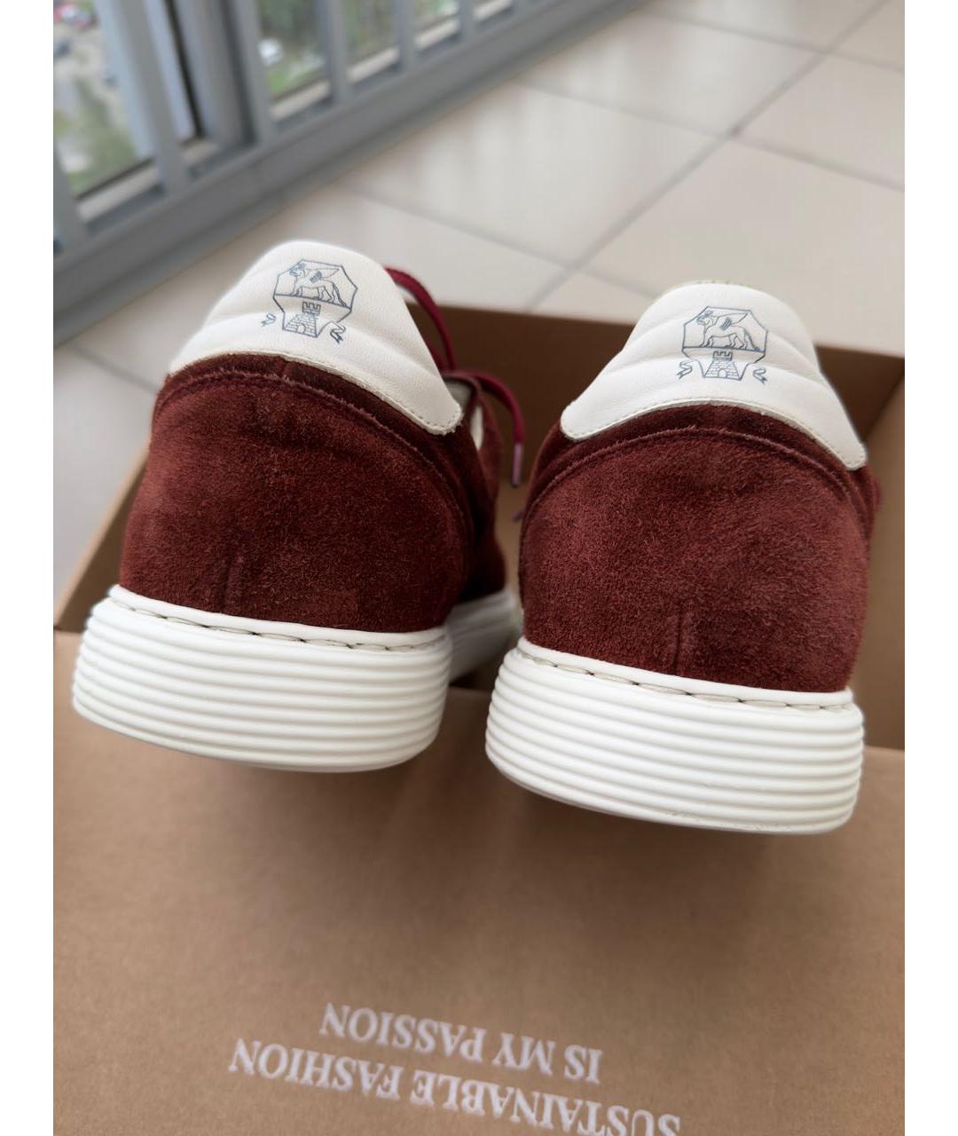 BRUNELLO CUCINELLI Бордовые замшевые низкие кроссовки / кеды, фото 4
