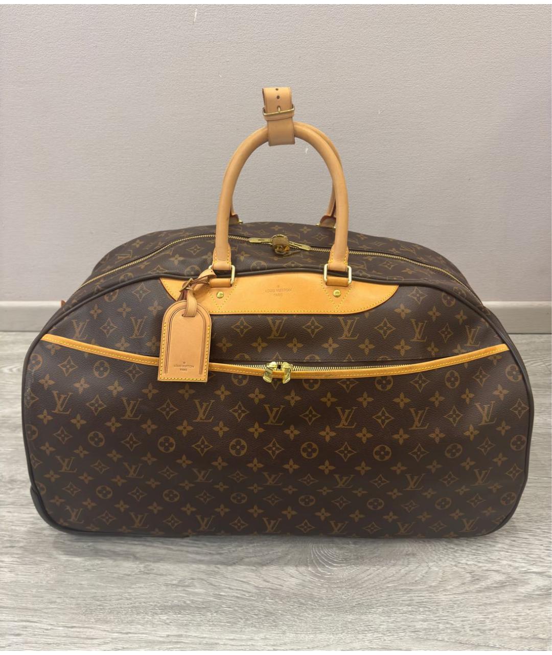 LOUIS VUITTON Коричневый кожаный чемодан, фото 9