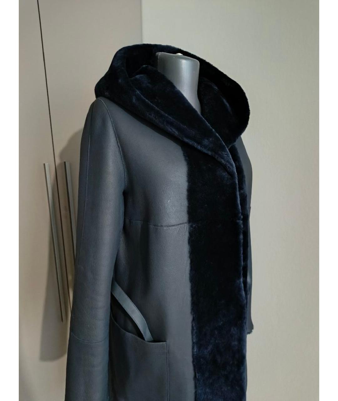 LORO PIANA Темно-синяя шерстяная дубленка, фото 7
