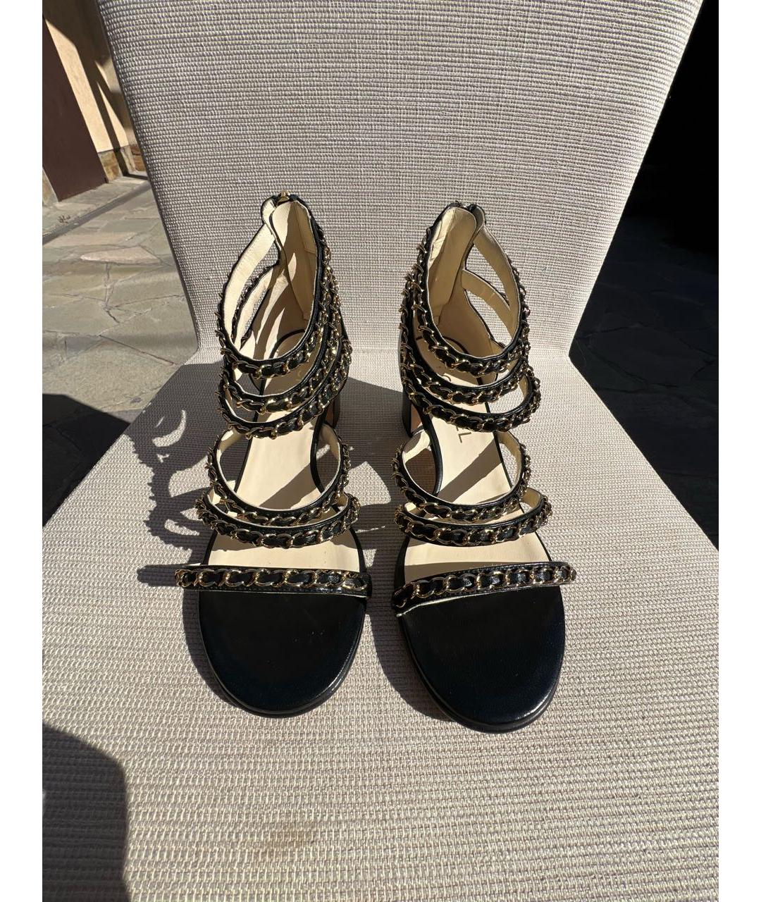 CHANEL Черные кожаные босоножки, фото 2