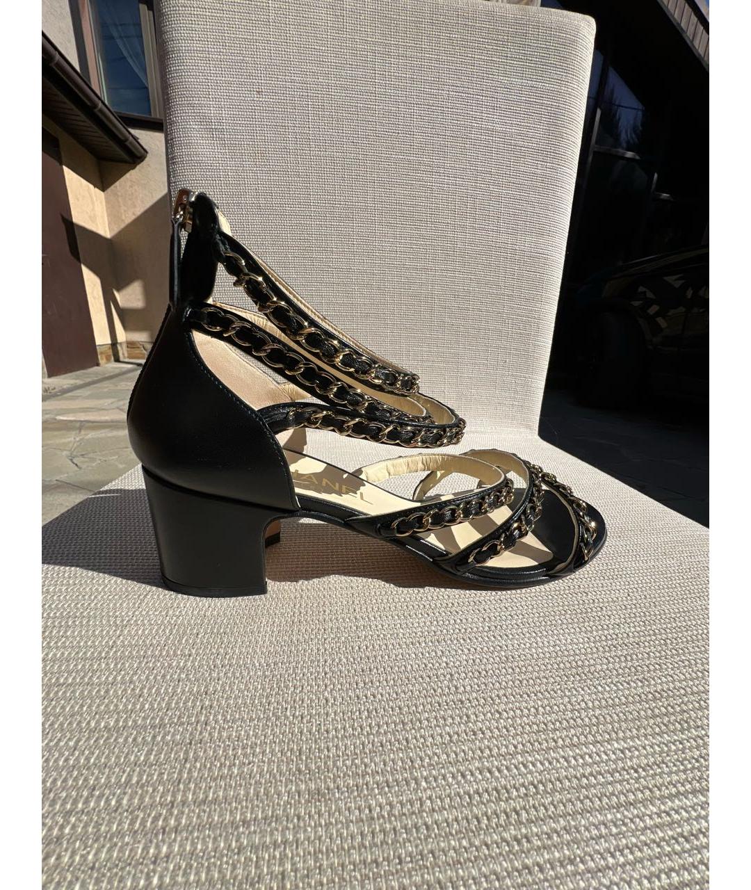 CHANEL Черные кожаные босоножки, фото 5