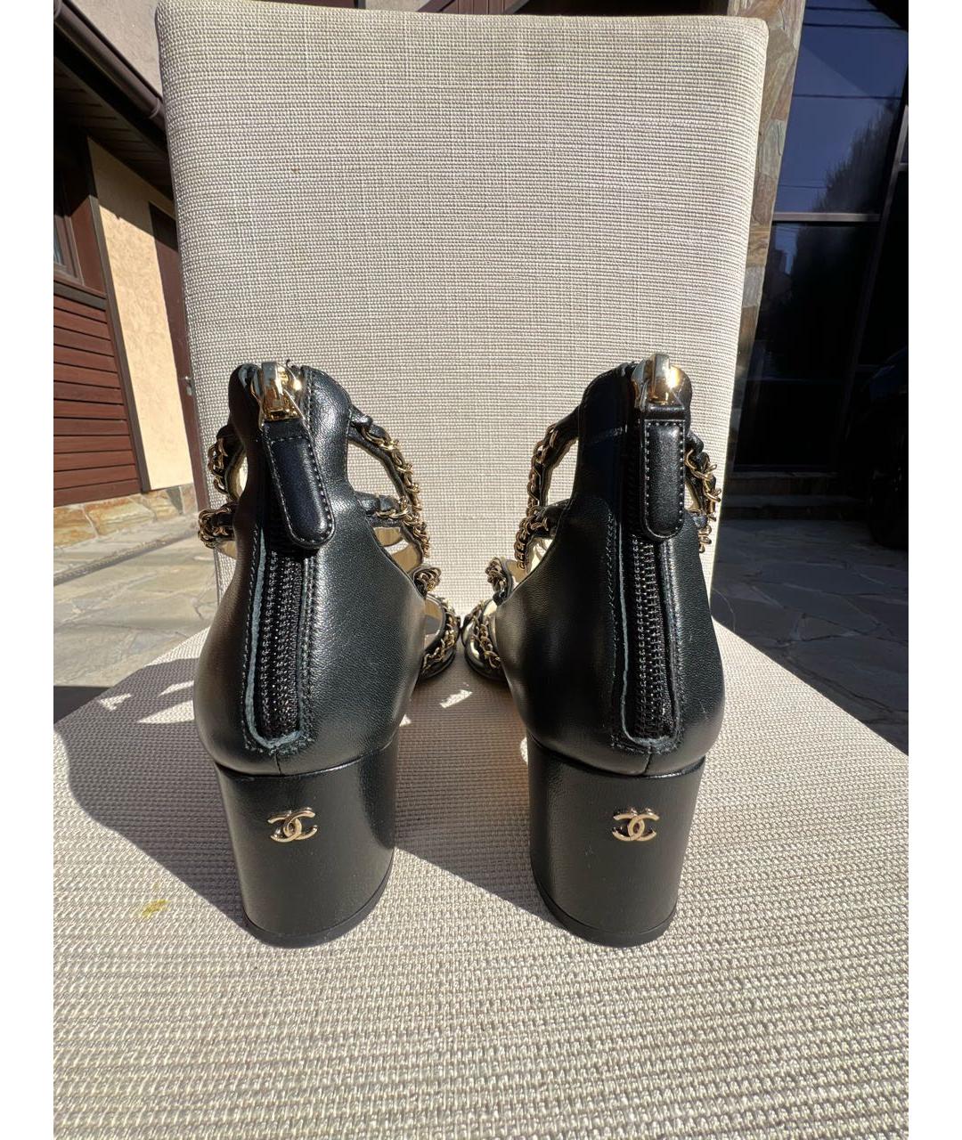 CHANEL Черные кожаные босоножки, фото 4