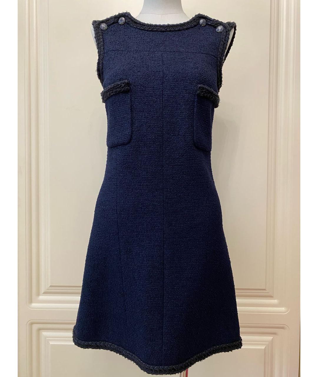 CHANEL Темно-синее твидовое повседневное платье, фото 9