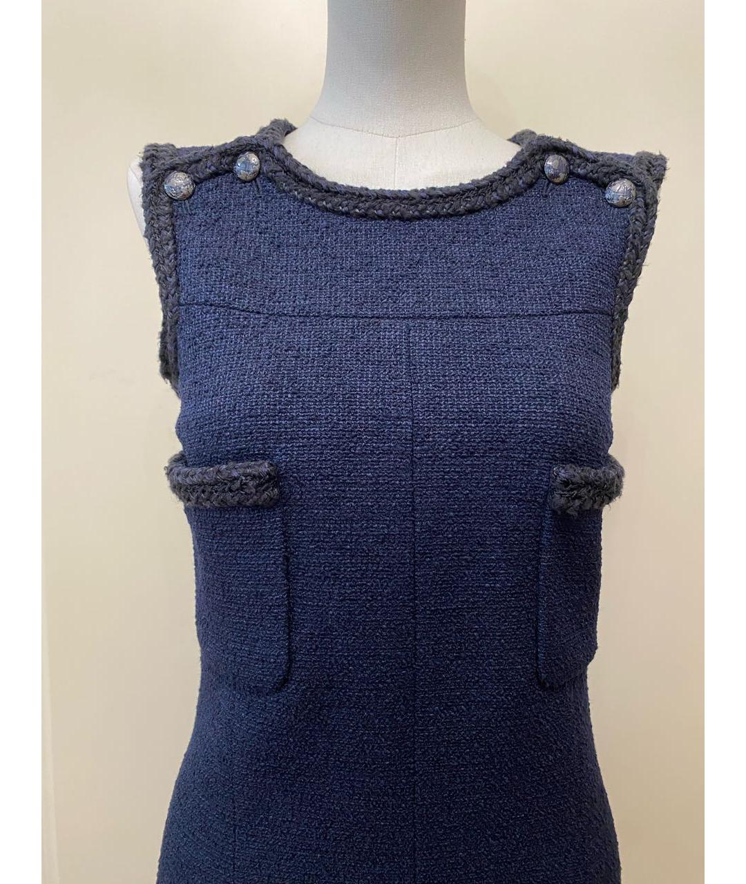 CHANEL Темно-синее твидовое повседневное платье, фото 2