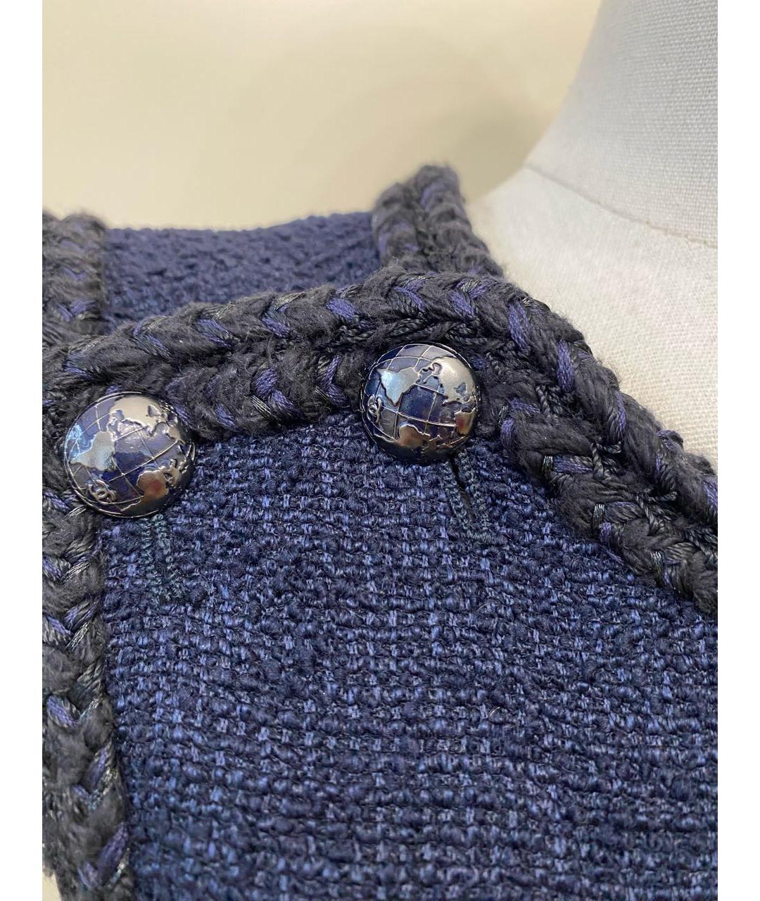 CHANEL Темно-синее твидовое повседневное платье, фото 3