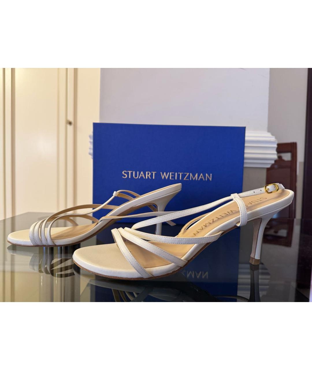 STUART WEITZMAN Белые кожаные босоножки, фото 8