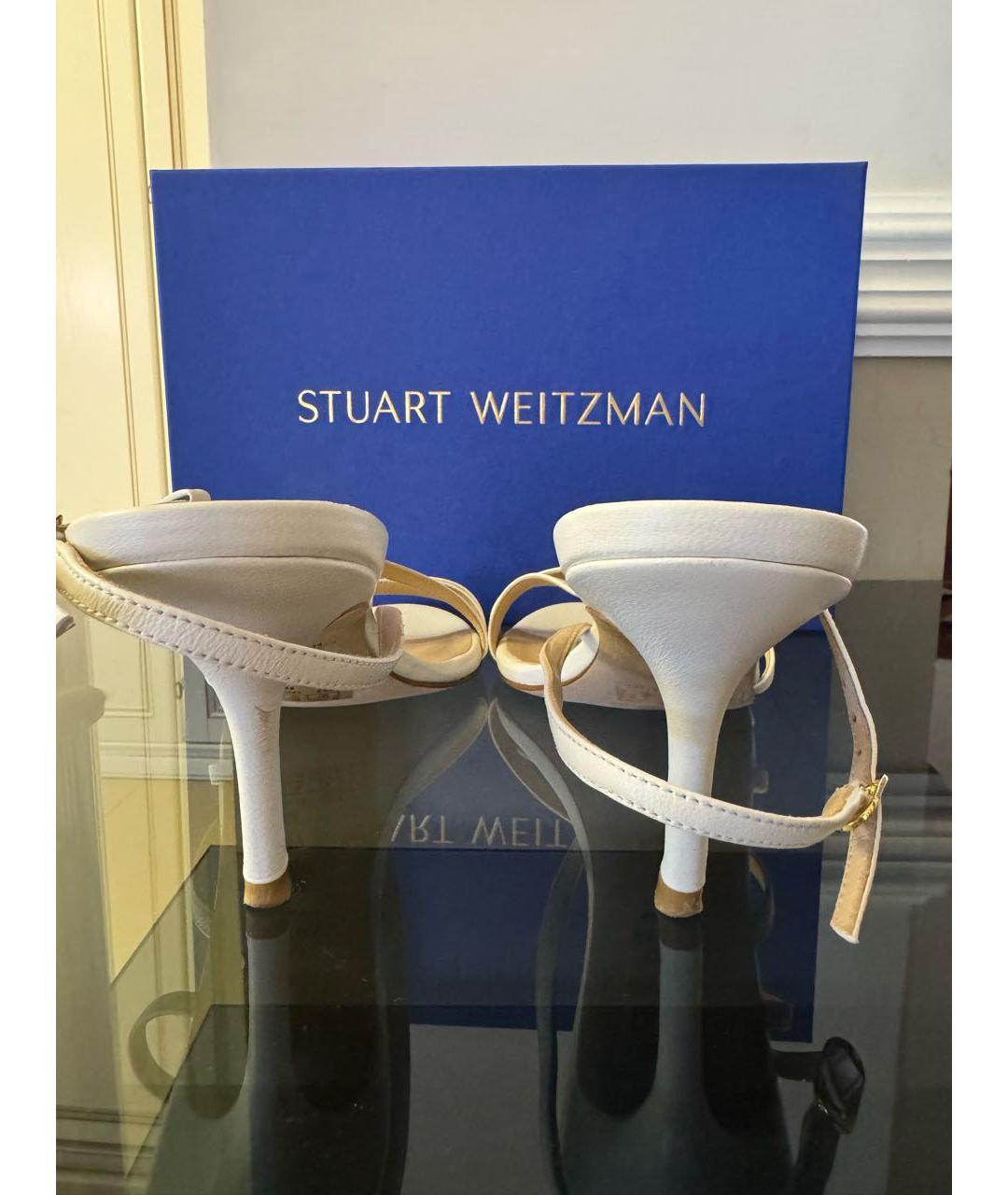 STUART WEITZMAN Белые кожаные босоножки, фото 4