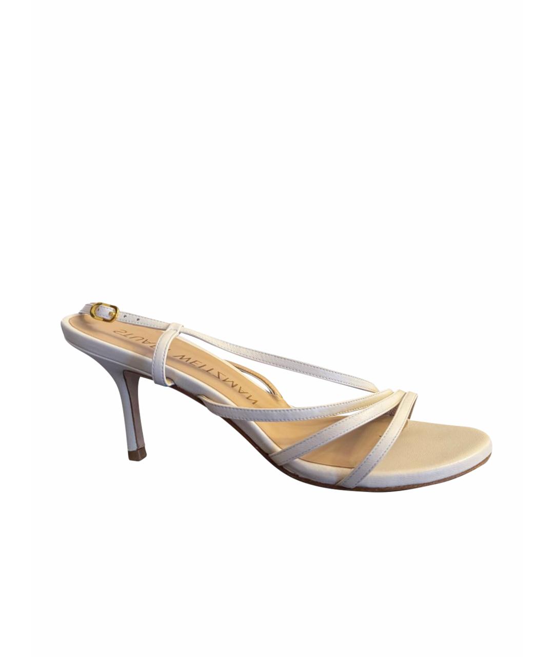 STUART WEITZMAN Белые кожаные босоножки, фото 1