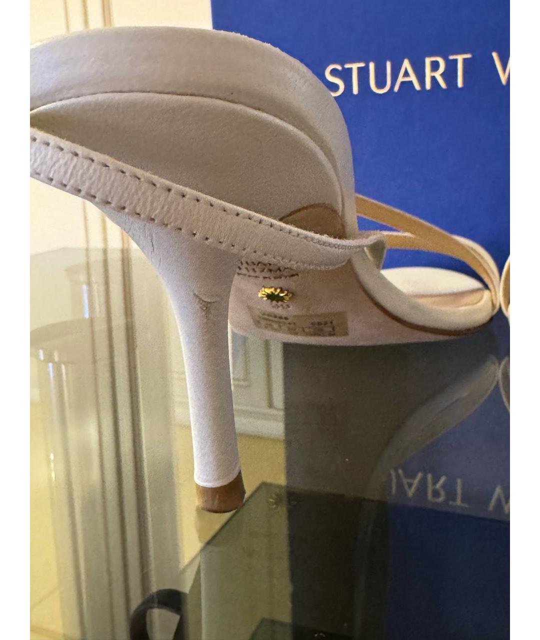 STUART WEITZMAN Белые кожаные босоножки, фото 6