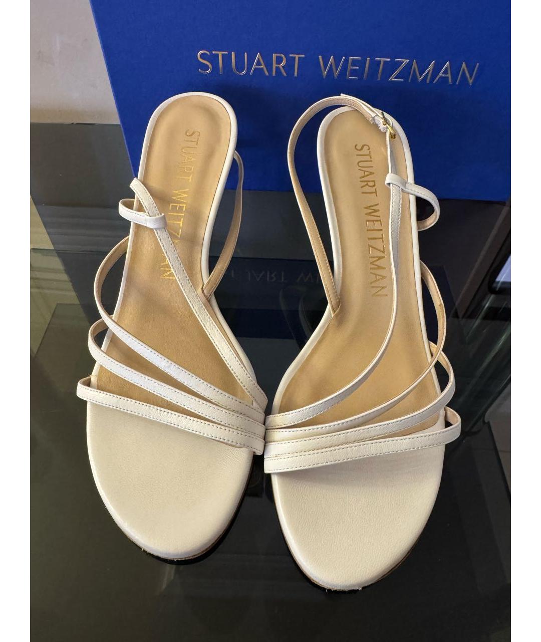 STUART WEITZMAN Белые кожаные босоножки, фото 2