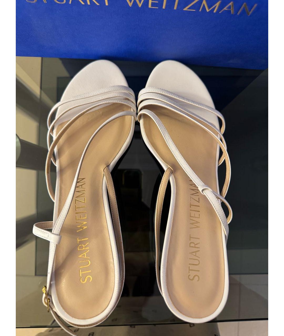 STUART WEITZMAN Белые кожаные босоножки, фото 3