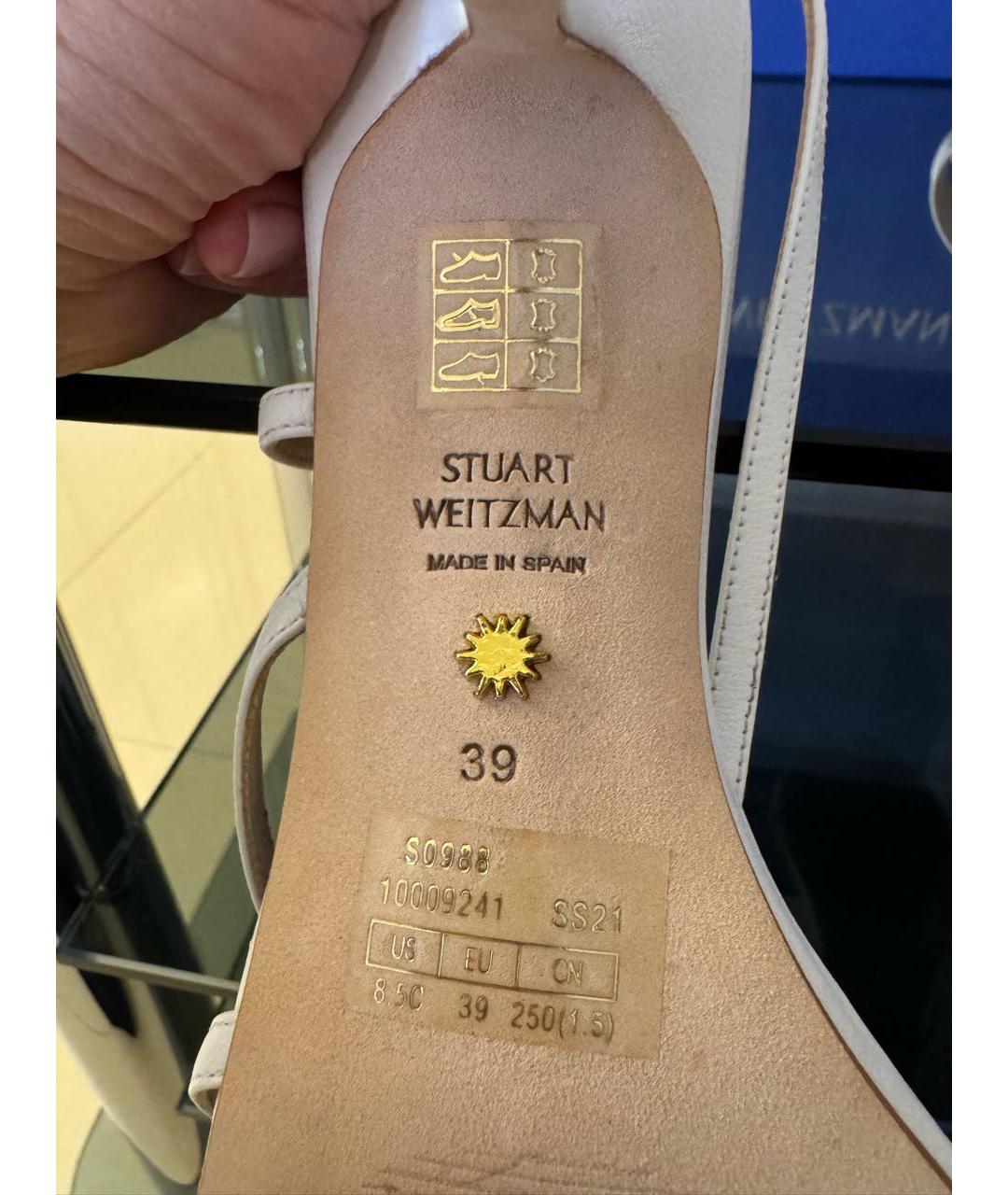 STUART WEITZMAN Белые кожаные босоножки, фото 7