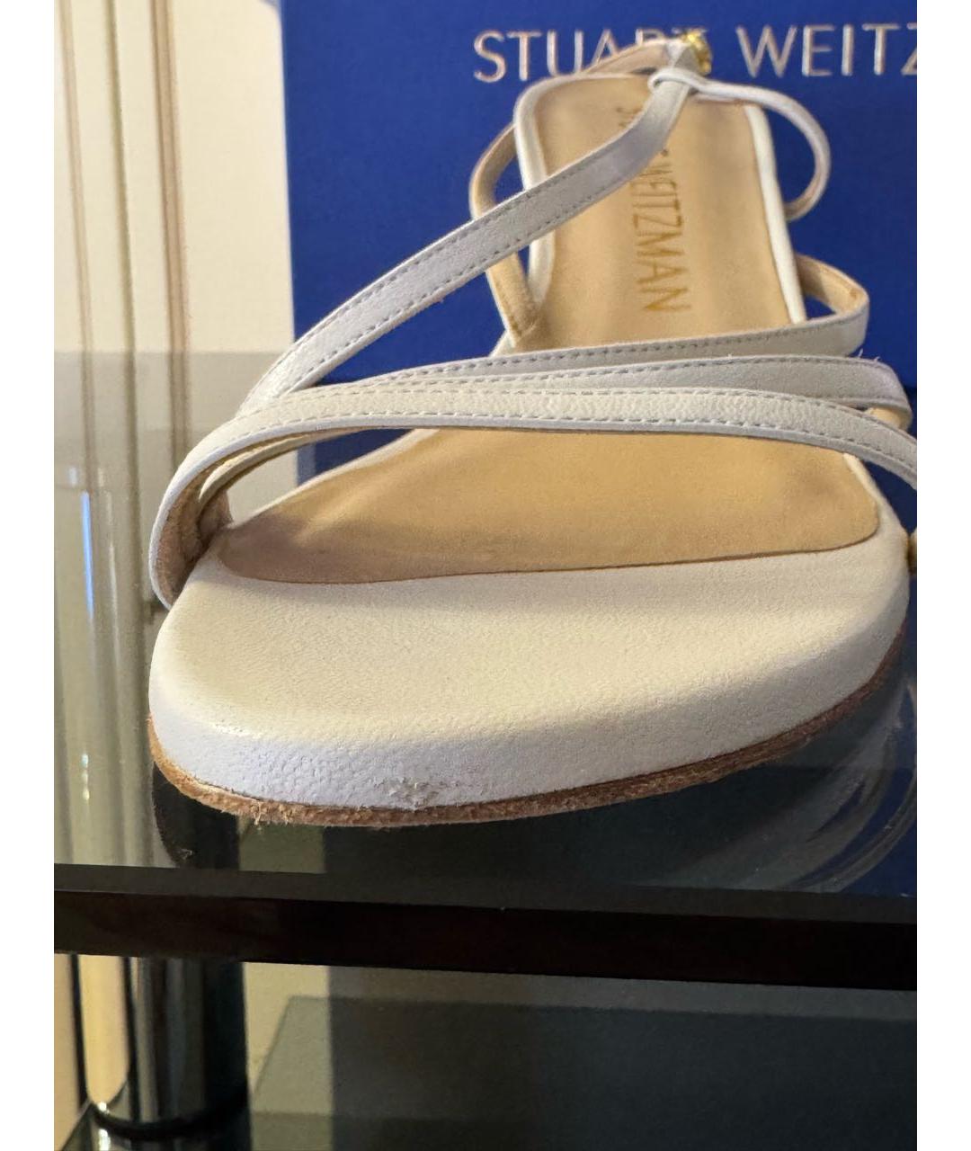 STUART WEITZMAN Белые кожаные босоножки, фото 5