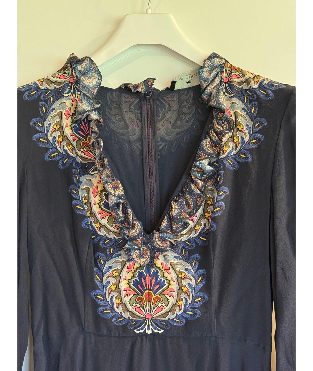 ETRO Темно-синее шелковое коктейльное платье, фото 6