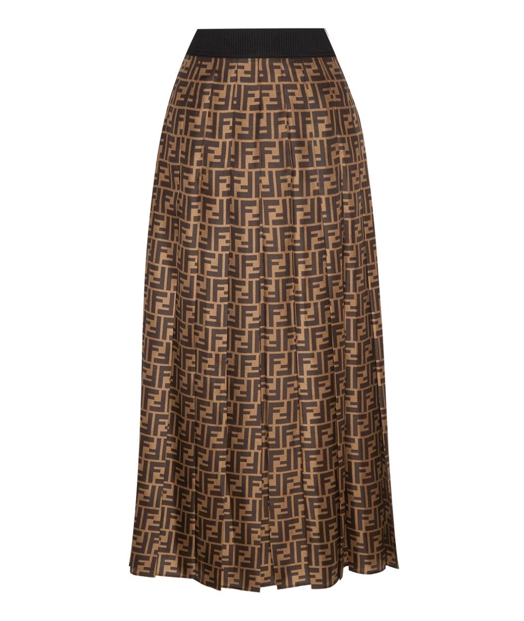 FENDI Коричневая шелковая юбка миди, фото 1