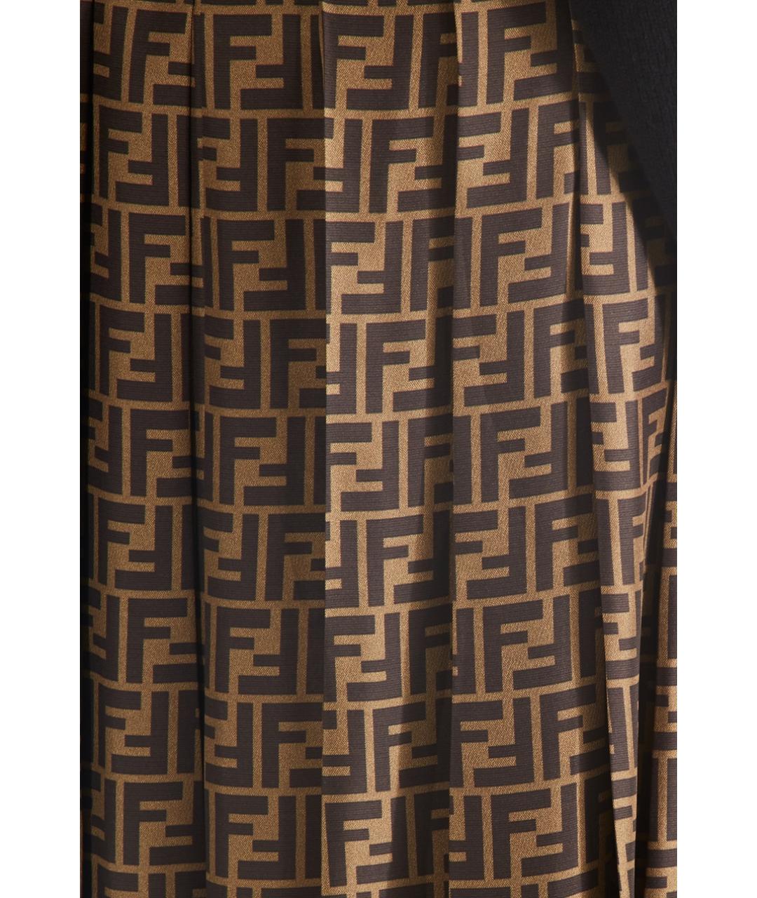 FENDI Коричневая шелковая юбка миди, фото 2
