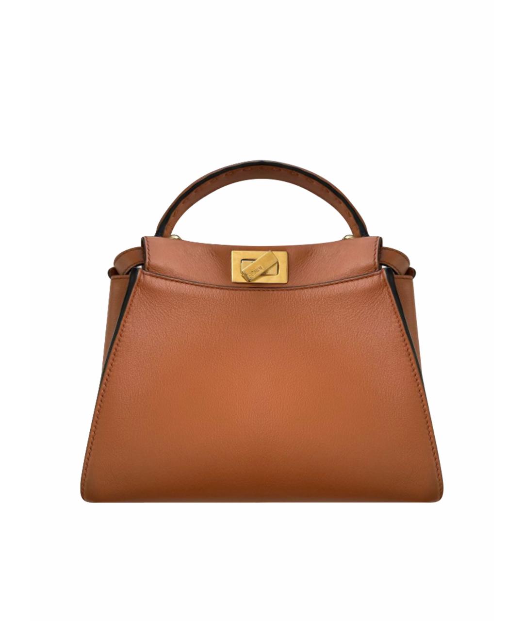 FENDI Коричневая кожаная сумка с короткими ручками, фото 1