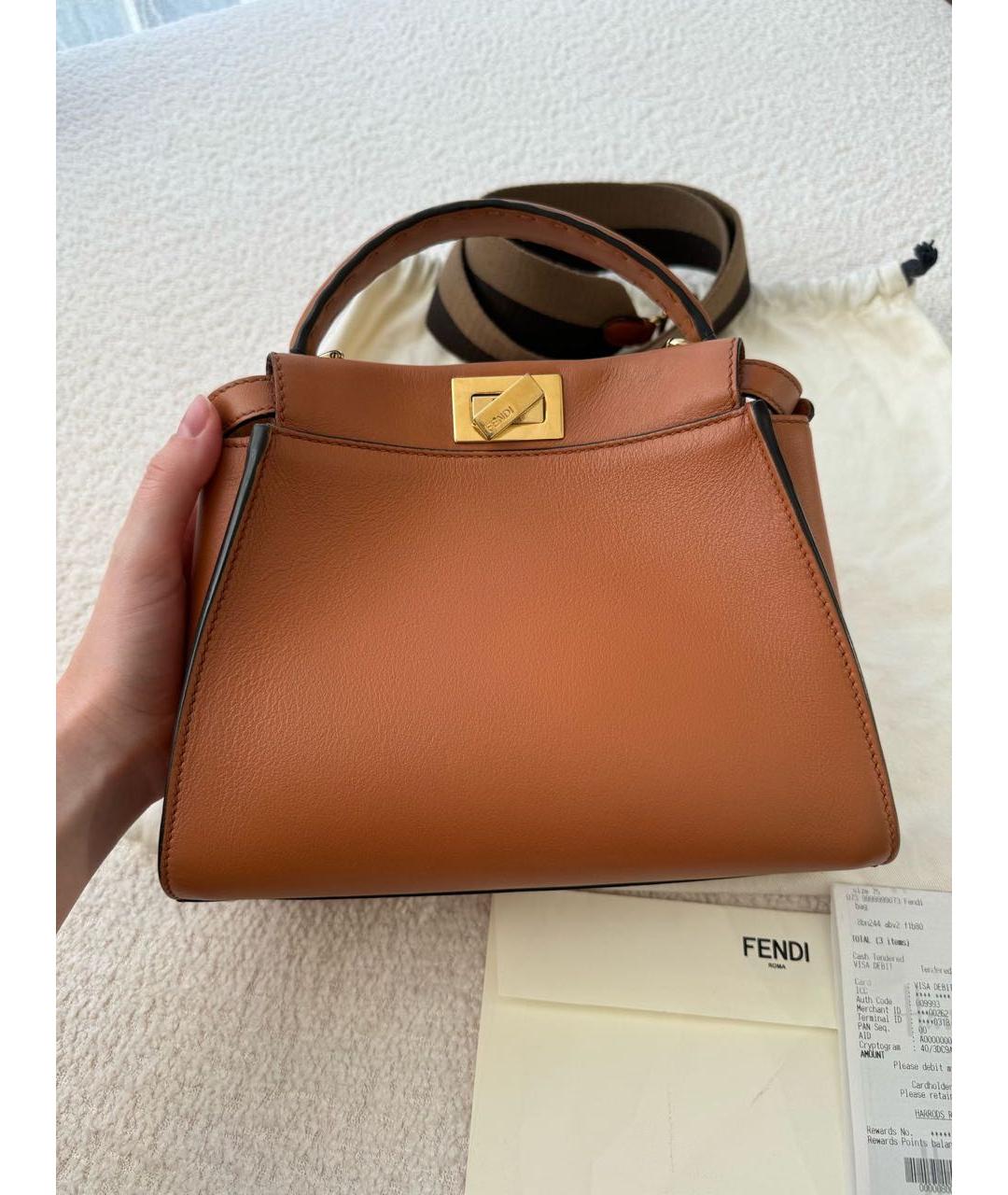 FENDI Коричневая кожаная сумка с короткими ручками, фото 6