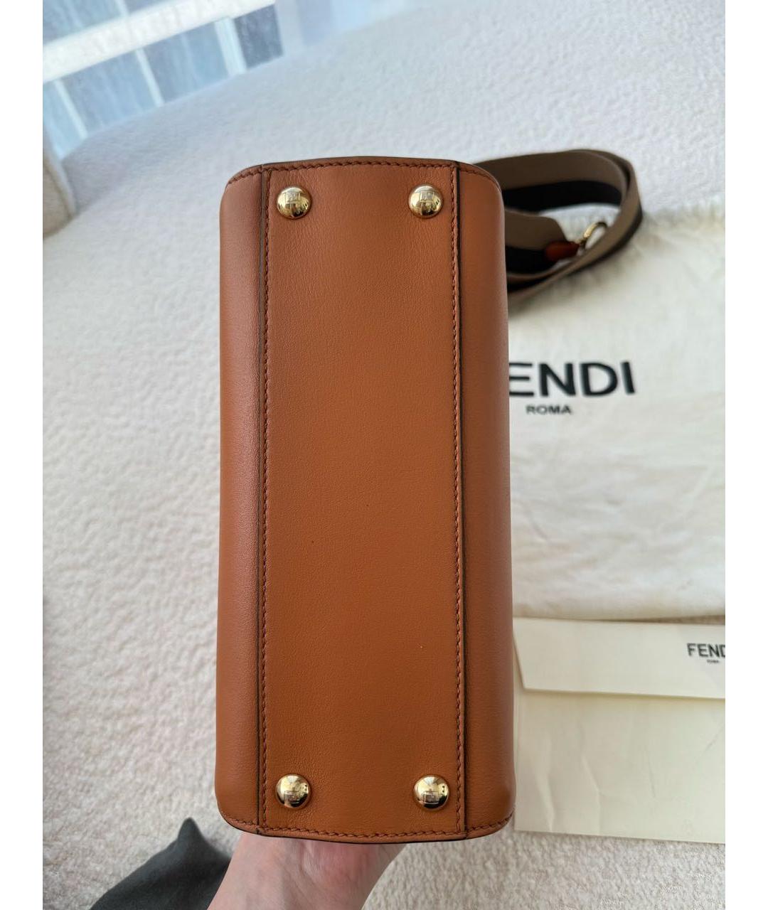FENDI Коричневая кожаная сумка с короткими ручками, фото 4