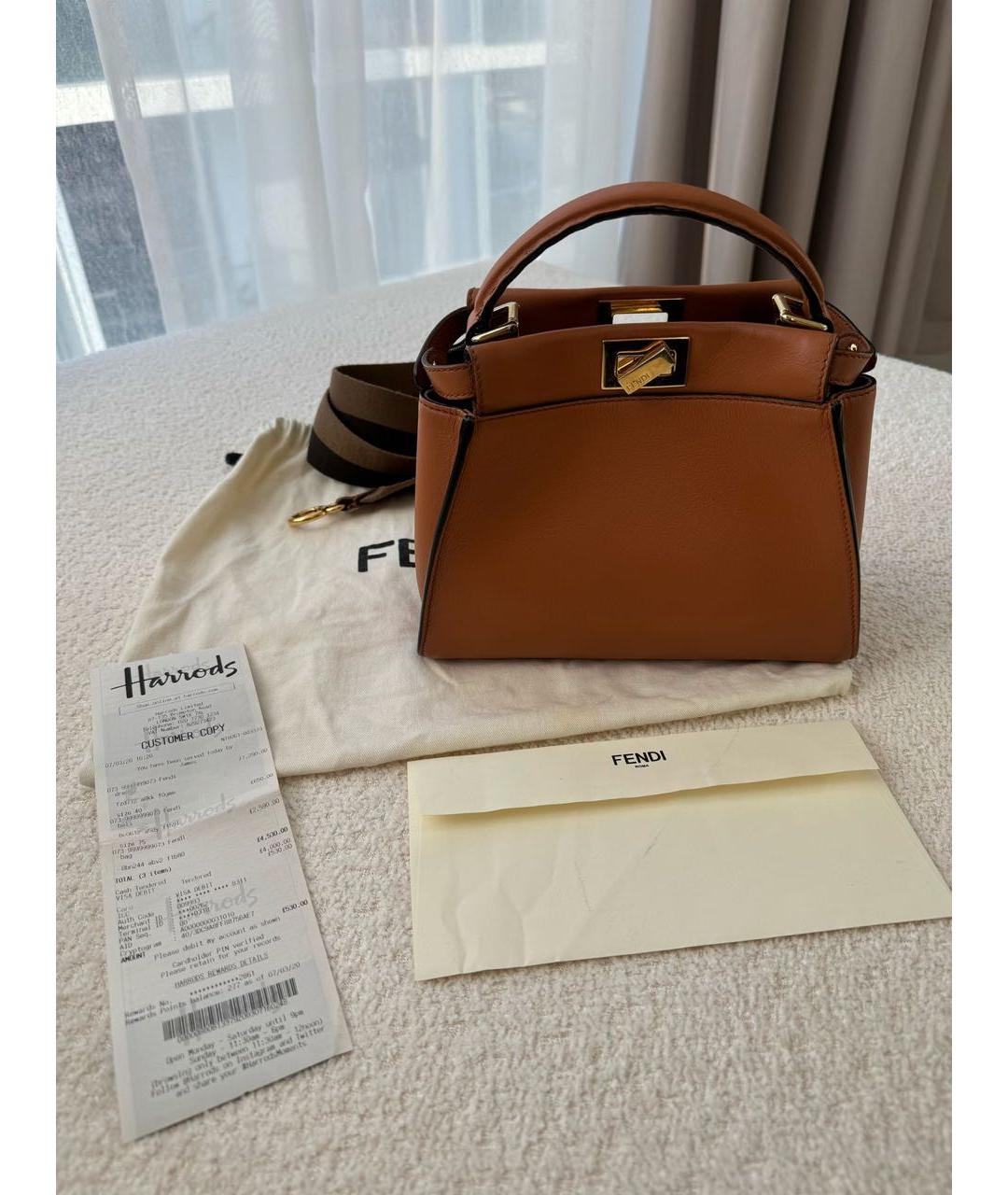 FENDI Коричневая кожаная сумка с короткими ручками, фото 3