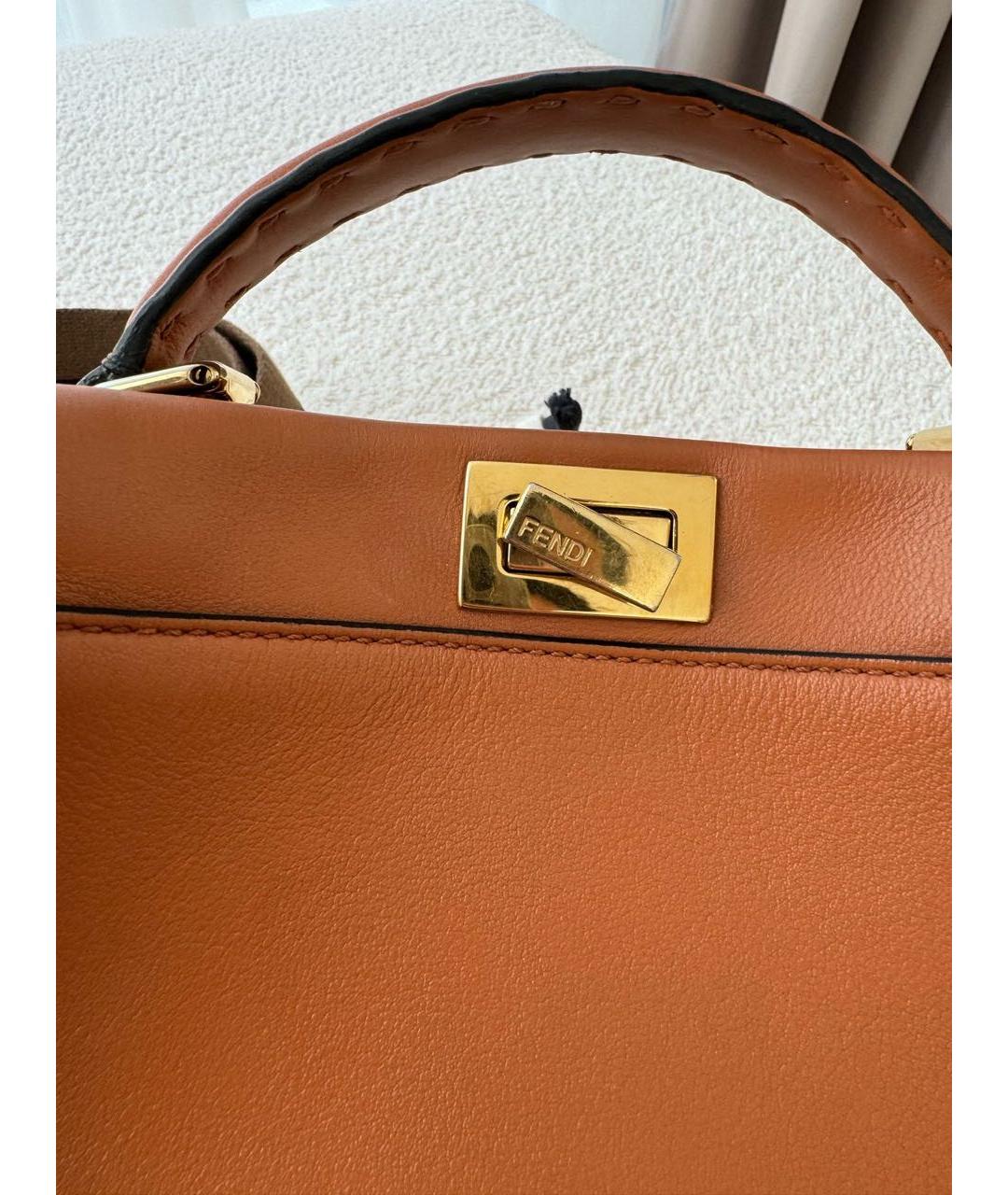 FENDI Коричневая кожаная сумка с короткими ручками, фото 5