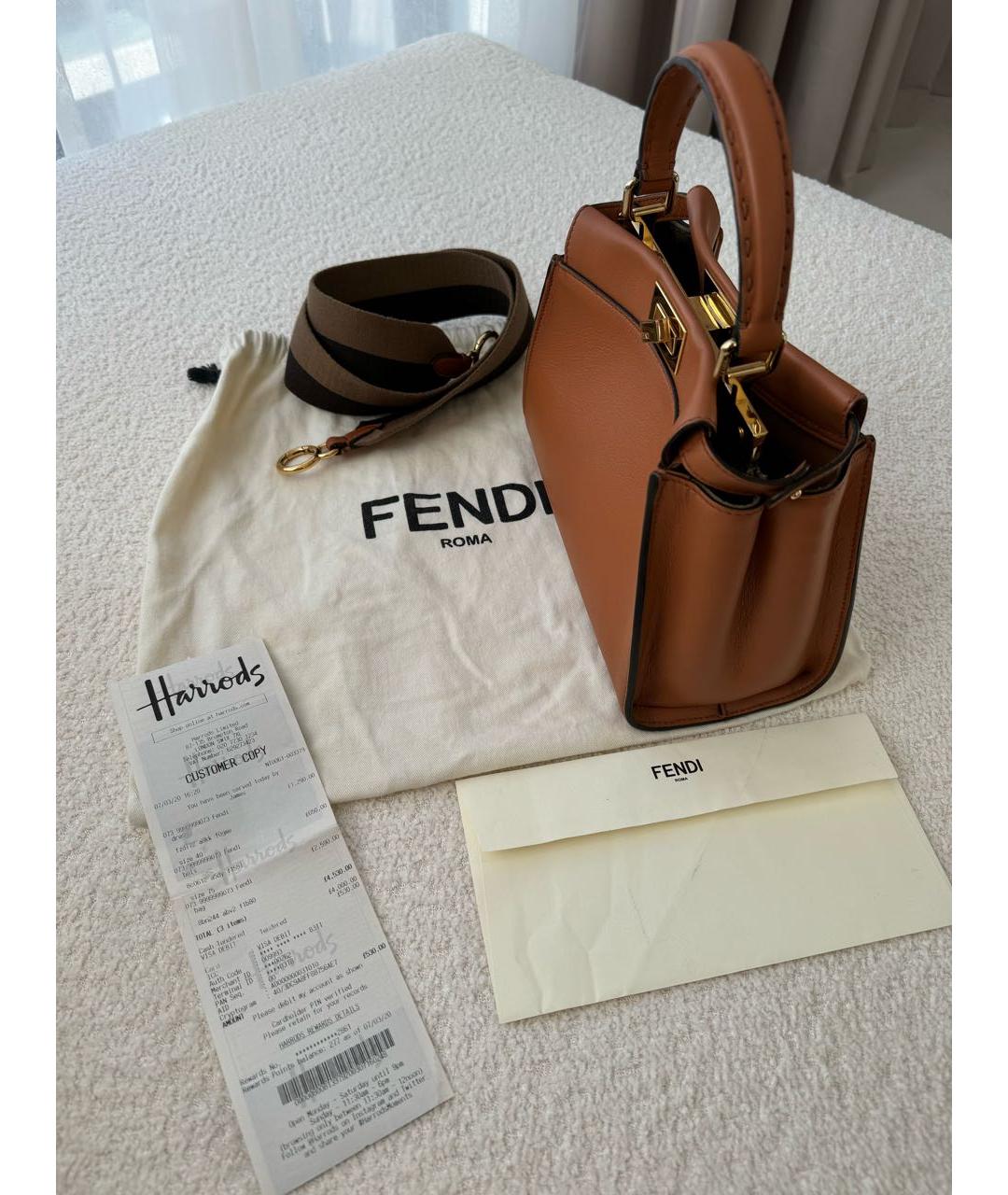 FENDI Коричневая кожаная сумка с короткими ручками, фото 2