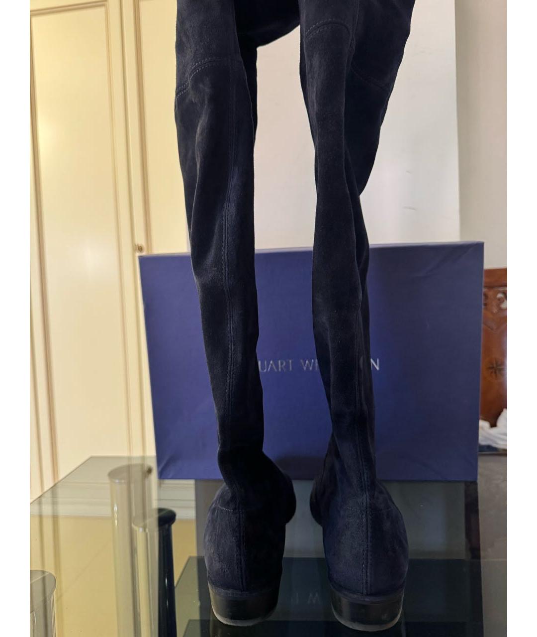 STUART WEITZMAN Темно-синие замшевые ботфорты, фото 4