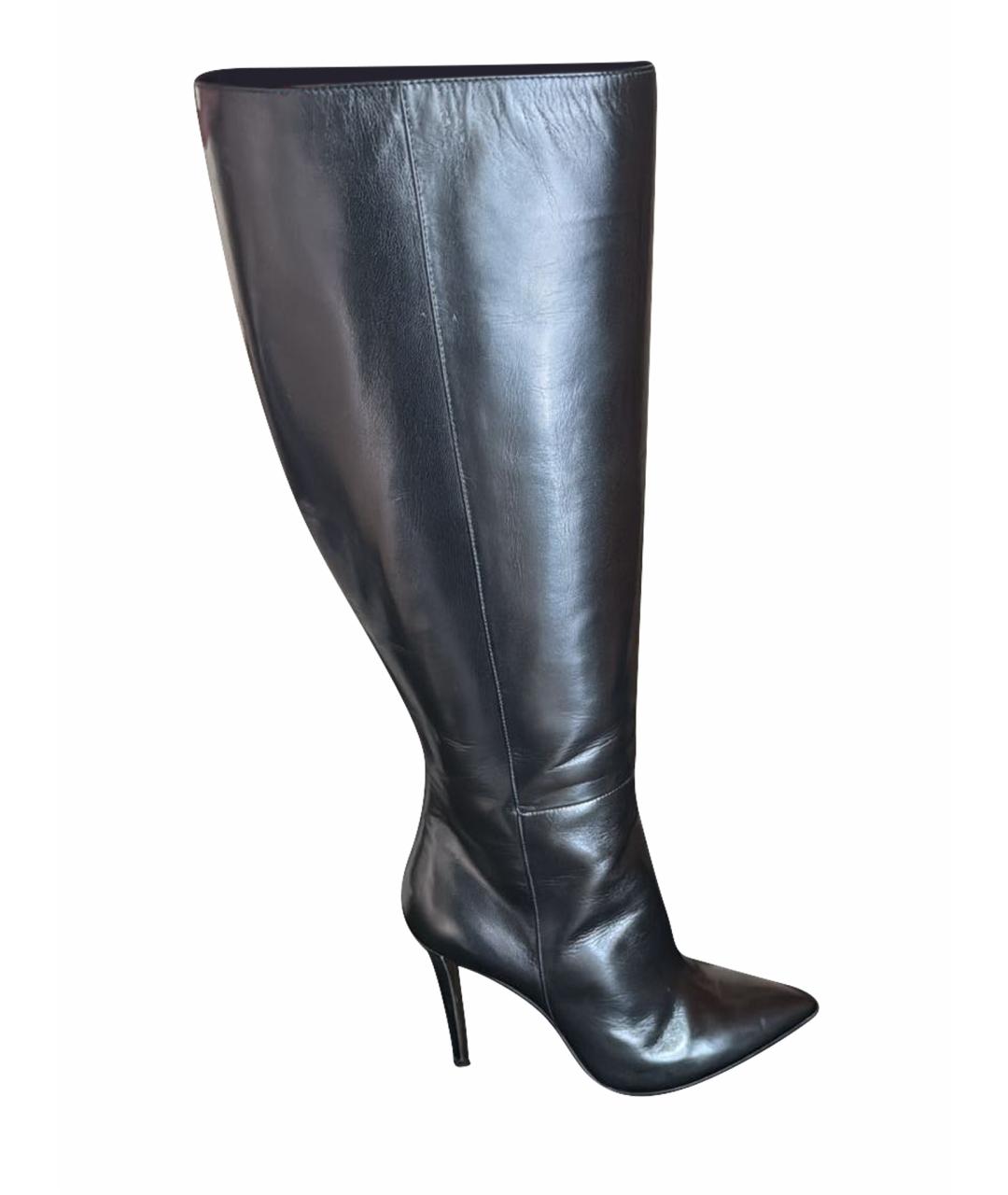 SAINT LAURENT Черные ботфорты из лакированной кожи, фото 1