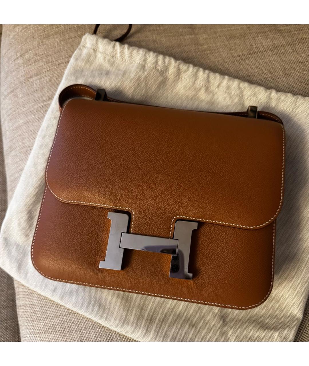 HERMES Коричневая кожаная сумка через плечо, фото 6