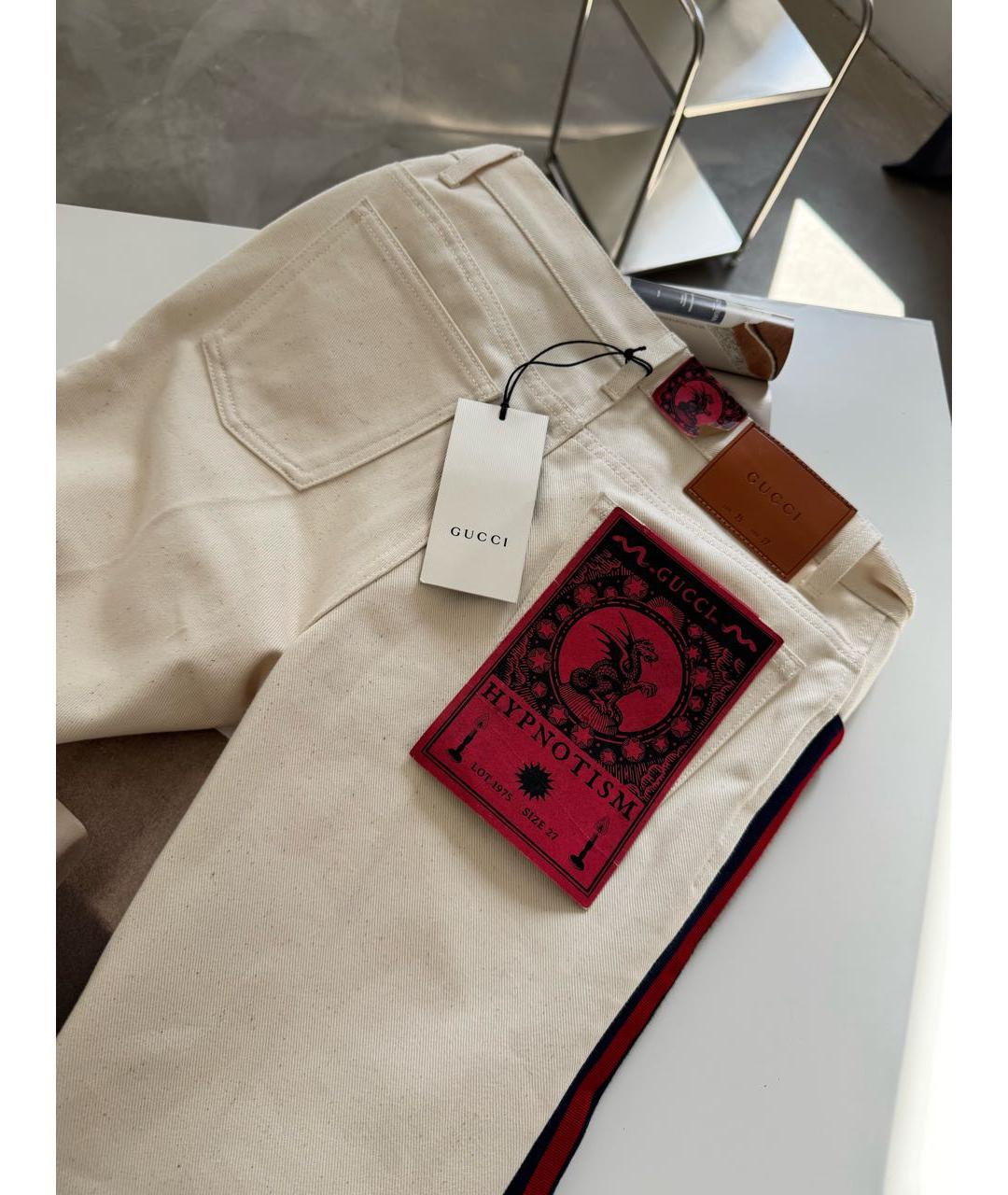 GUCCI Бежевые хлопковые прямые джинсы, фото 4
