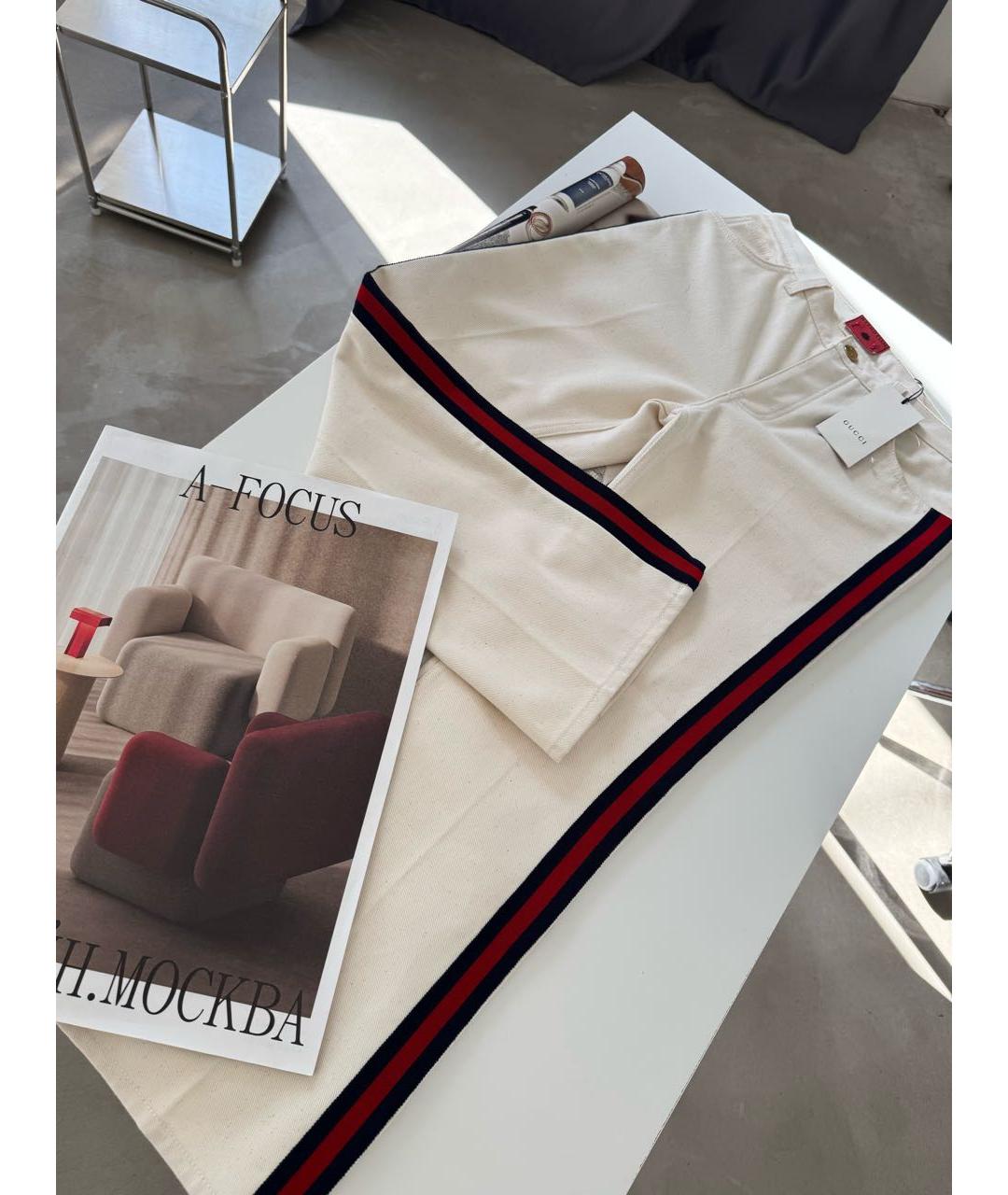 GUCCI Бежевые хлопковые прямые джинсы, фото 3