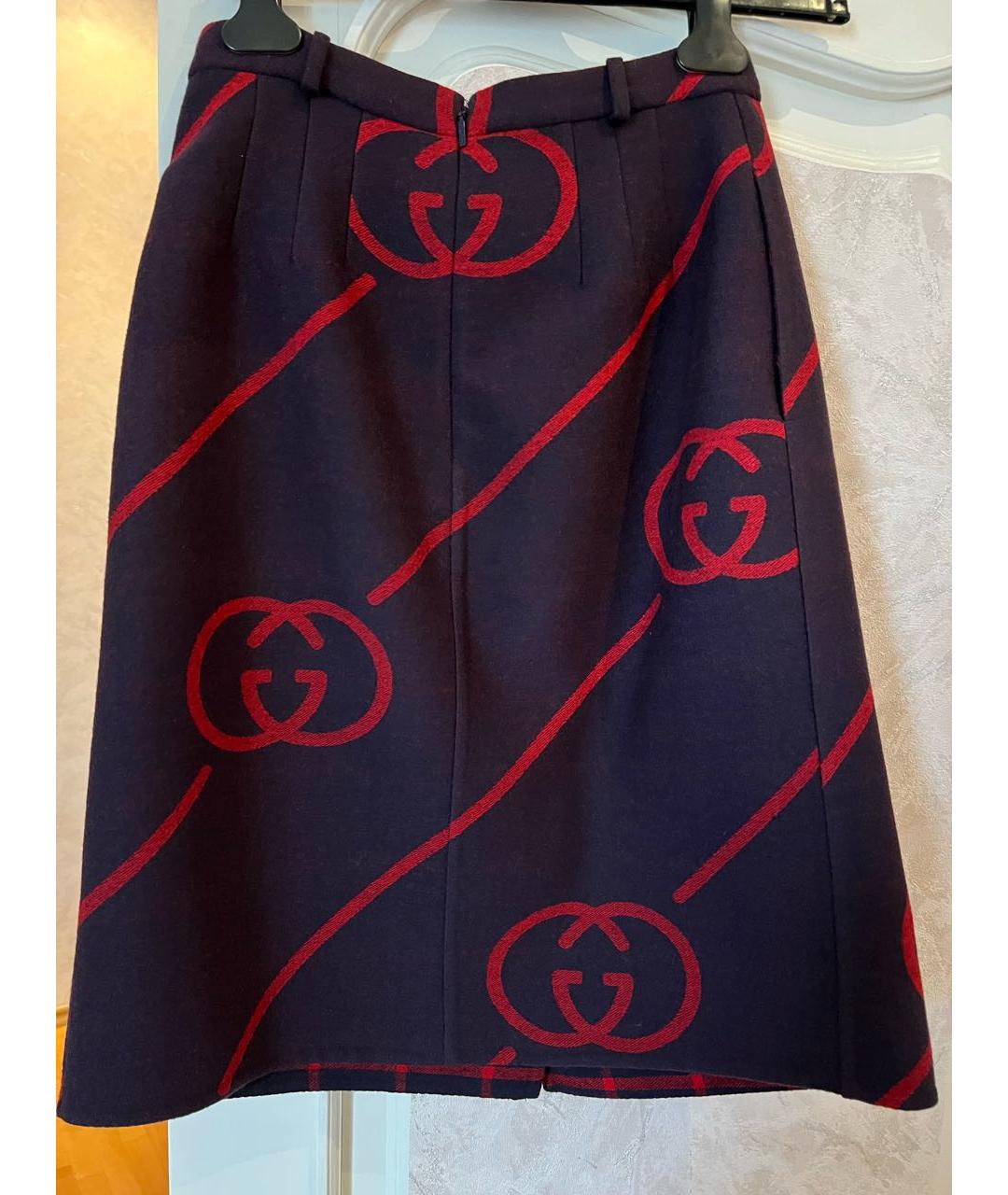 GUCCI Темно-синяя шерстяная юбка миди, фото 4