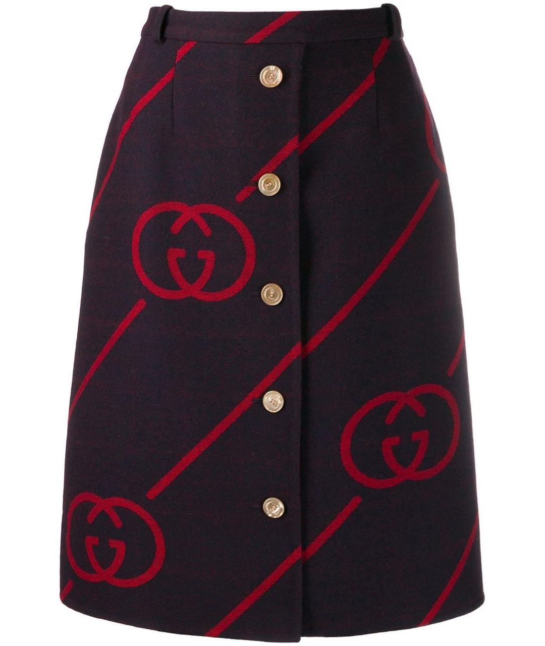 GUCCI Темно-синяя шерстяная юбка миди, фото 1