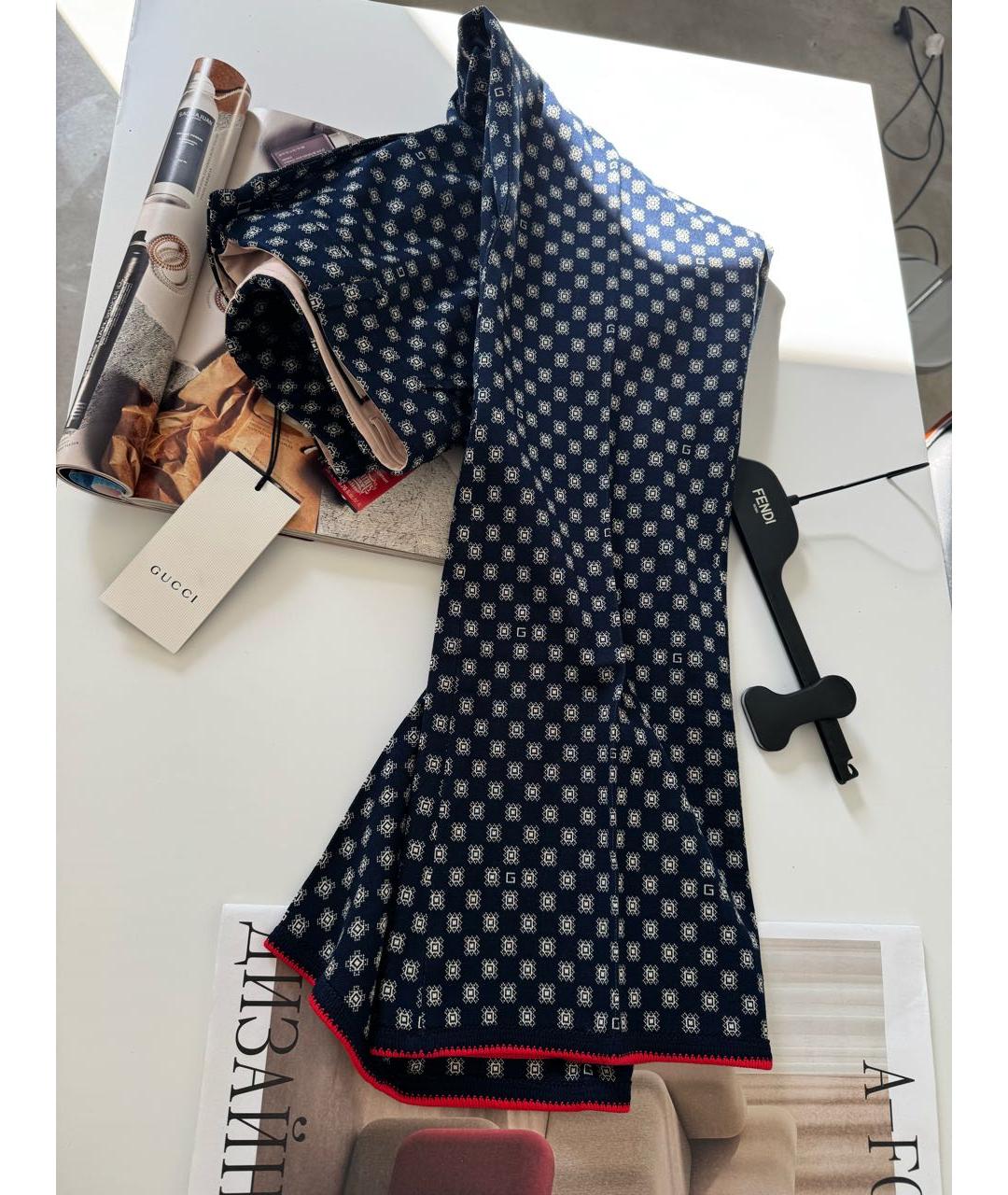 GUCCI Синие хлопковые прямые брюки, фото 4