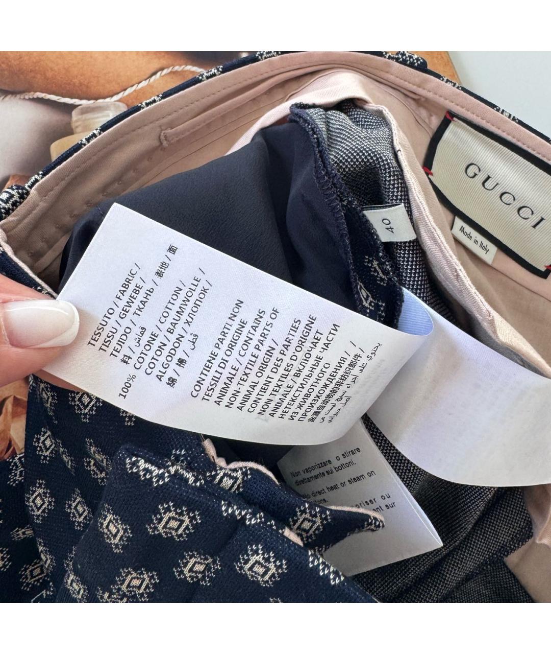 GUCCI Синие хлопковые прямые брюки, фото 6