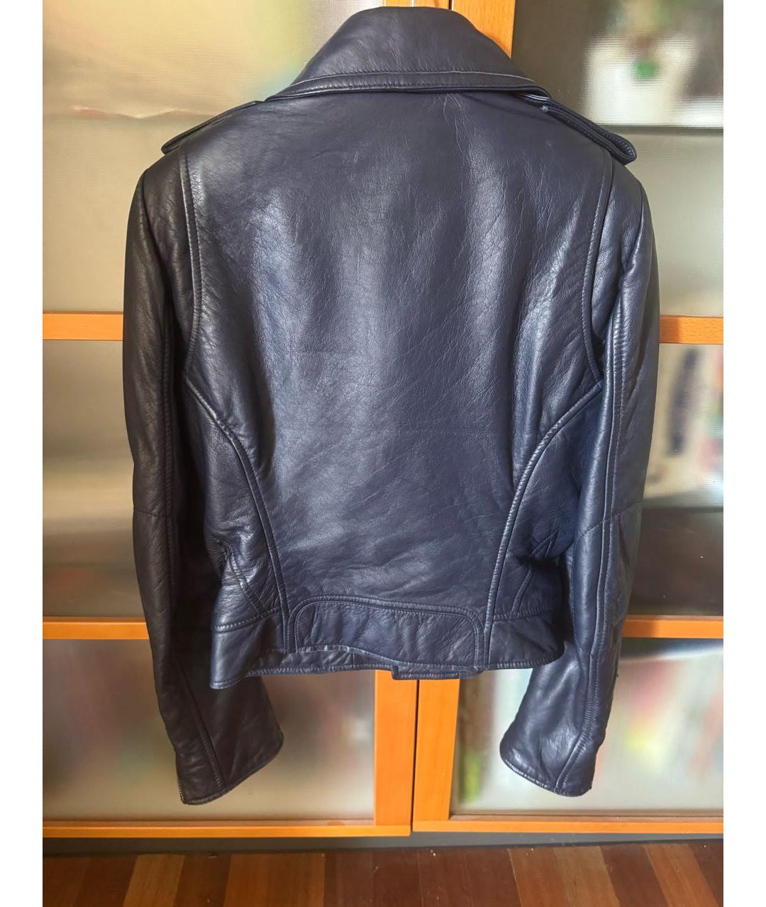 BALENCIAGA Темно-синяя кожаная куртка, фото 2